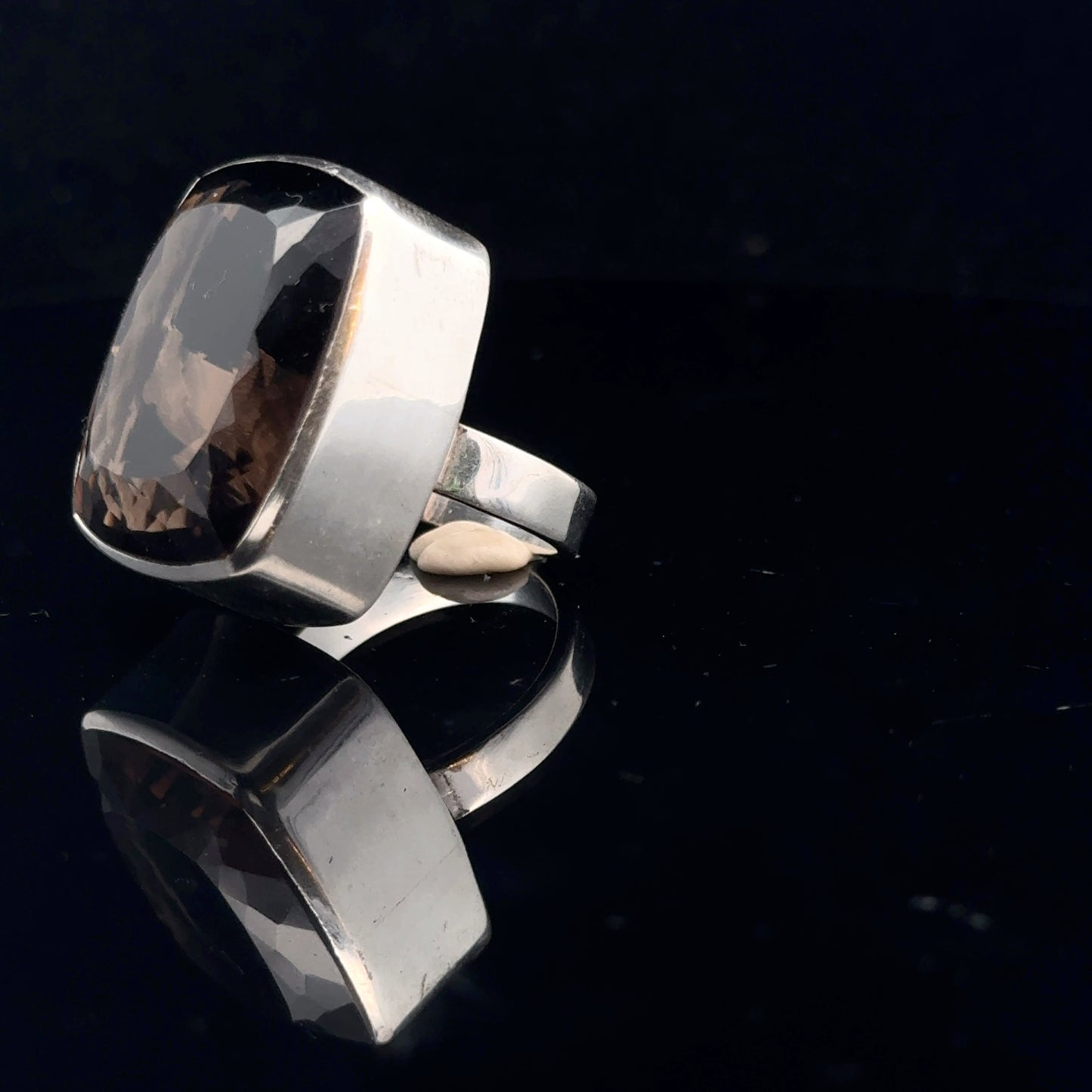 Smoky Quartz Ring 22×20 mm Size 19 7.1 g Silver 925
