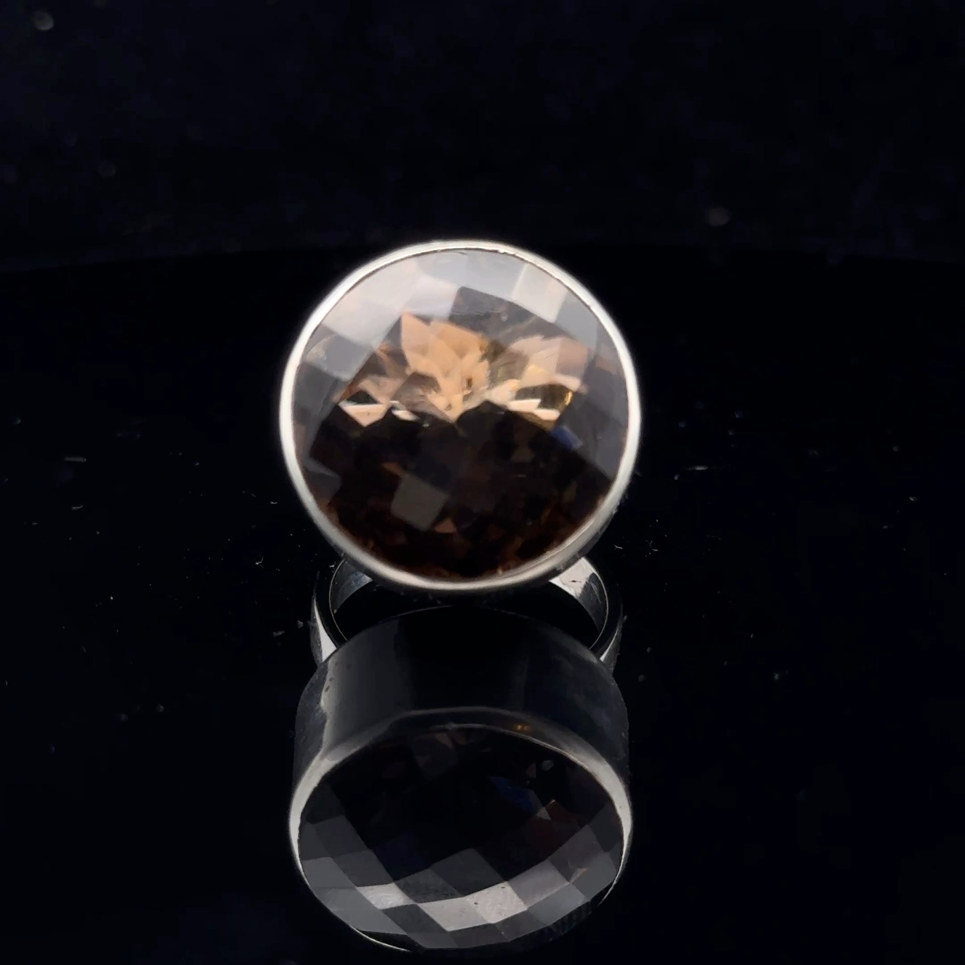 Smoky Quartz Ring 20×20 mm Size 19 15.6 g Silver 925