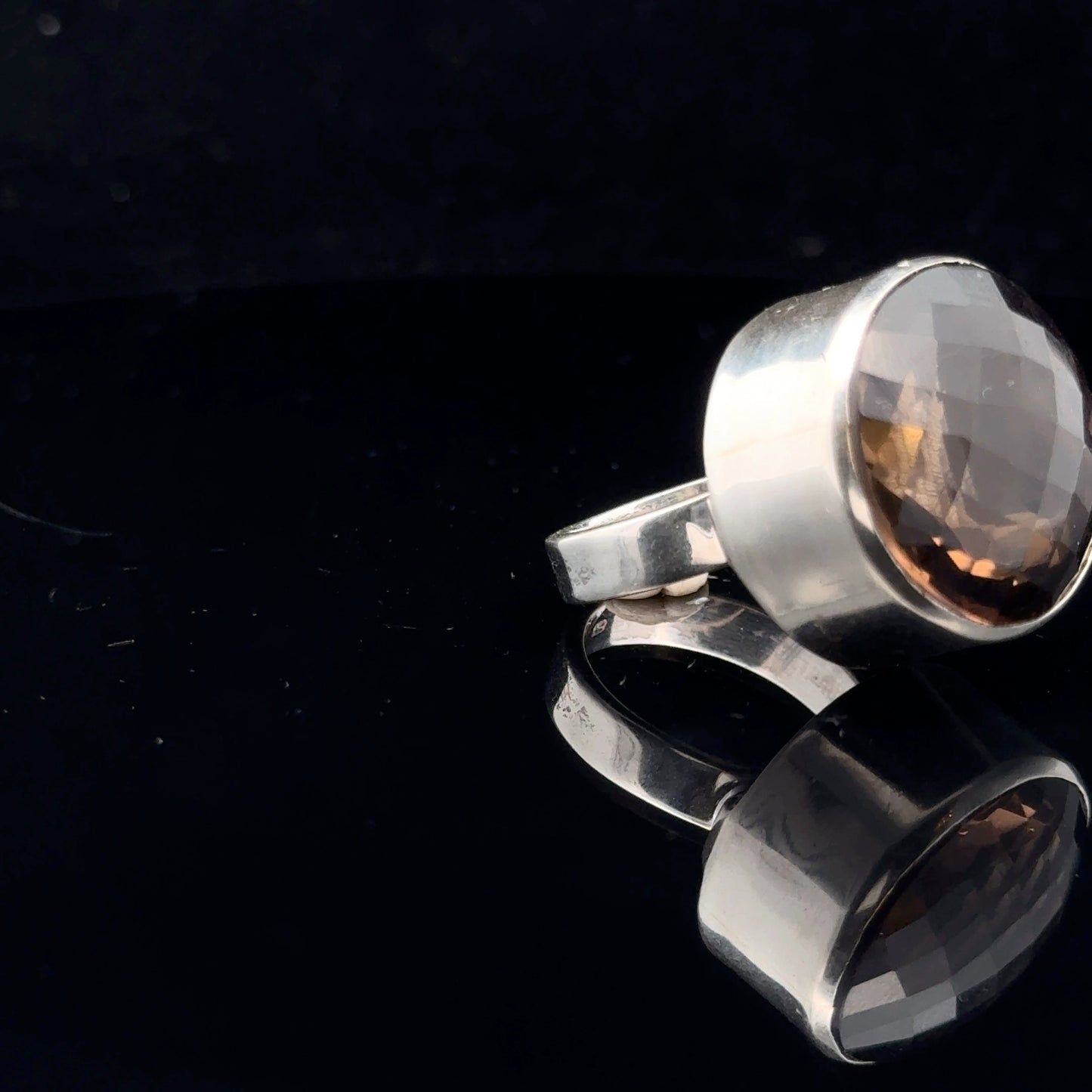 Smoky Quartz Ring 20×20 mm Size 19 15.6 g Silver 925