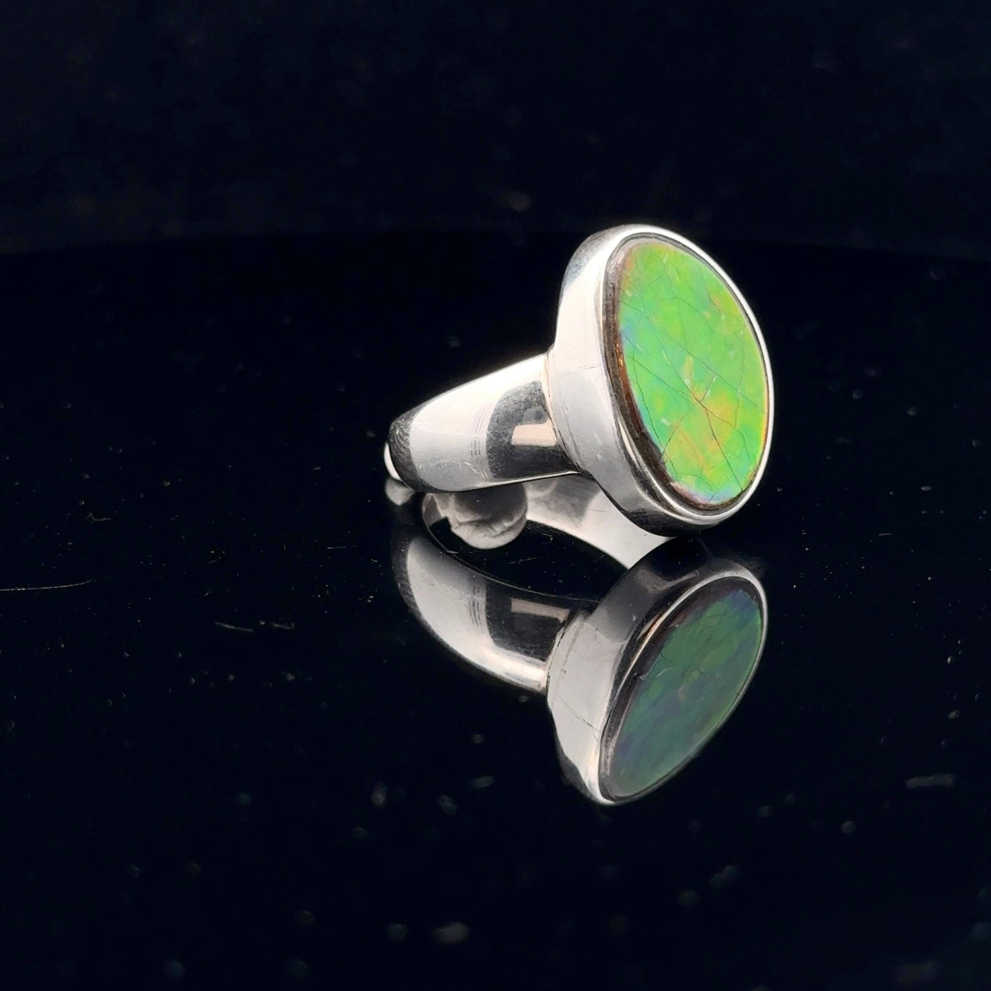 Ammolite Ring Silver 925 Size 19.5