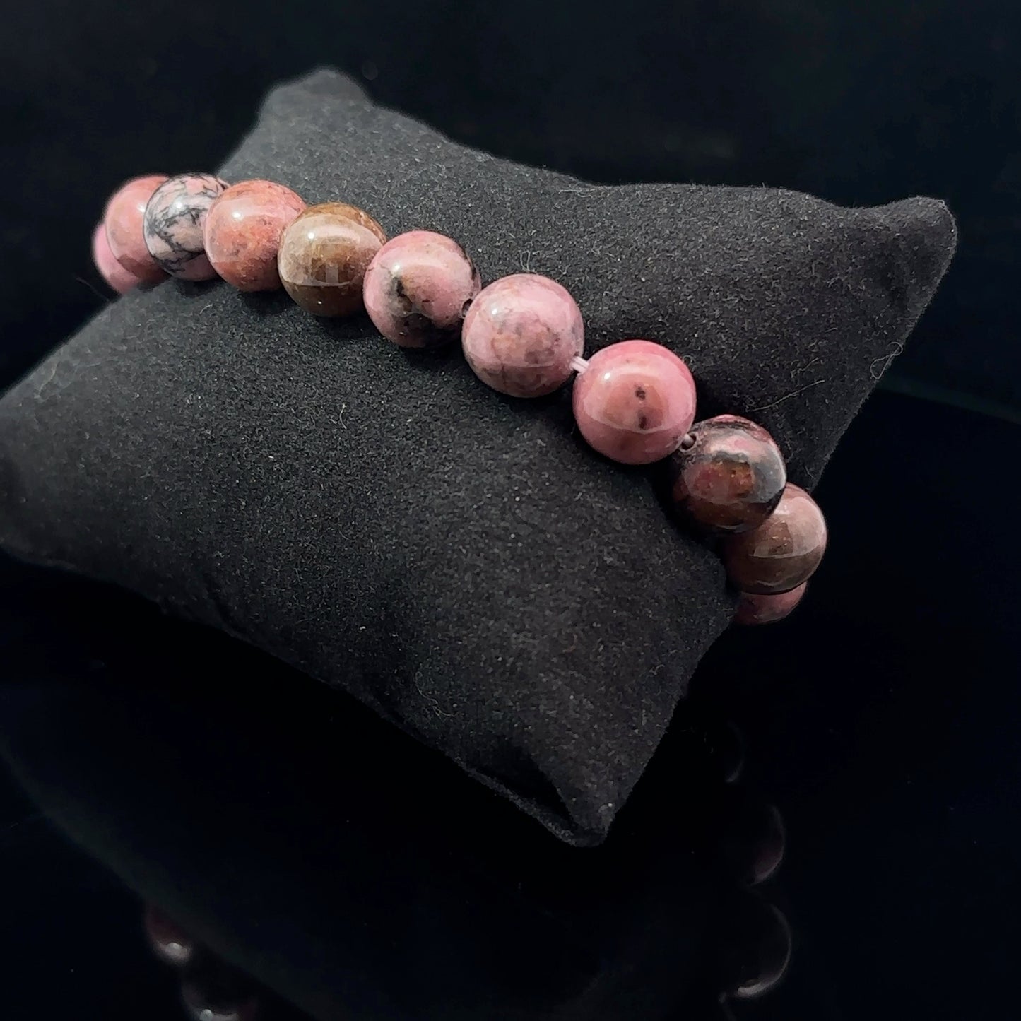 Rodonīta rokassprādze 10mm, 19 krelles