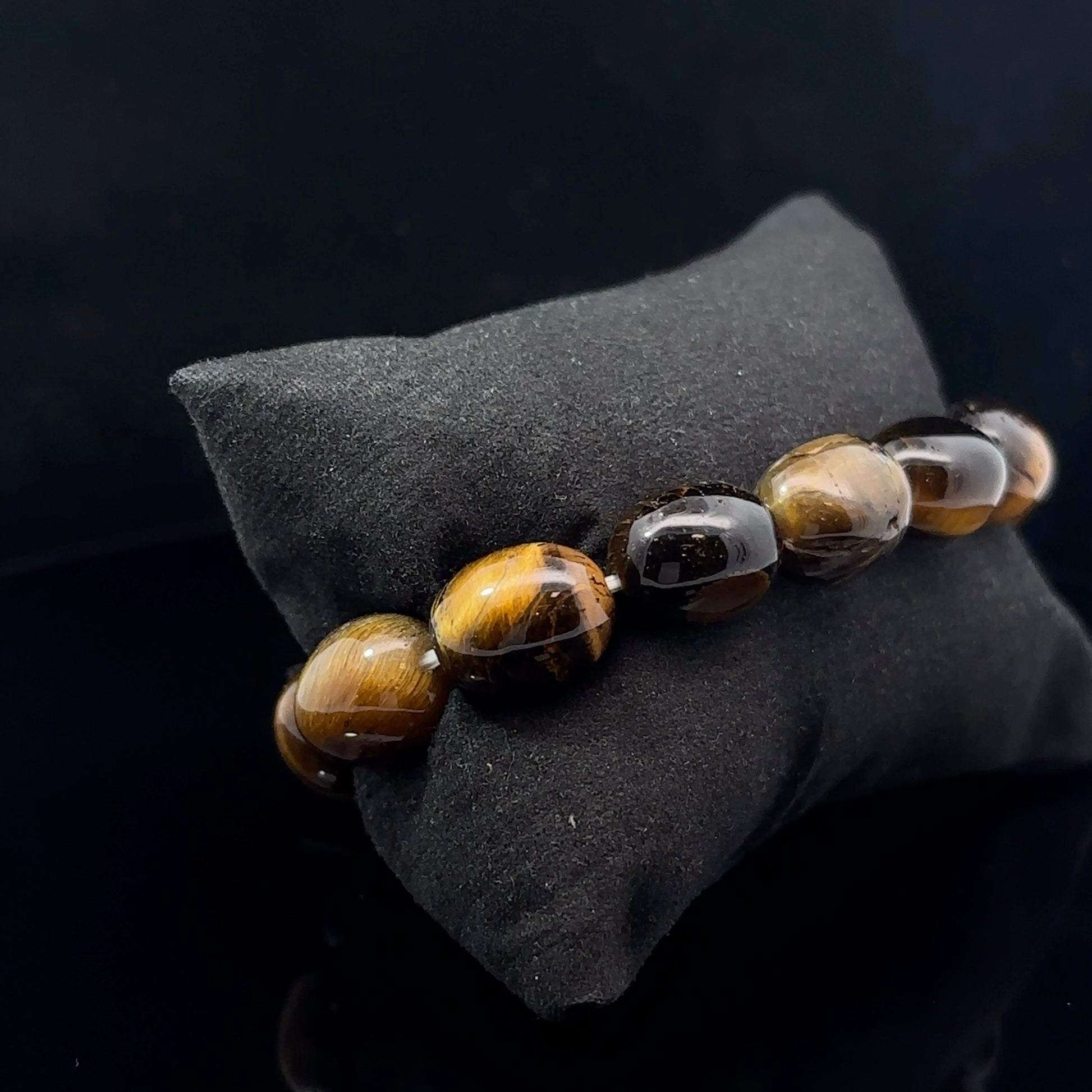 Natural tiger eye and bull's eye bracelet 10 mm 22 beads