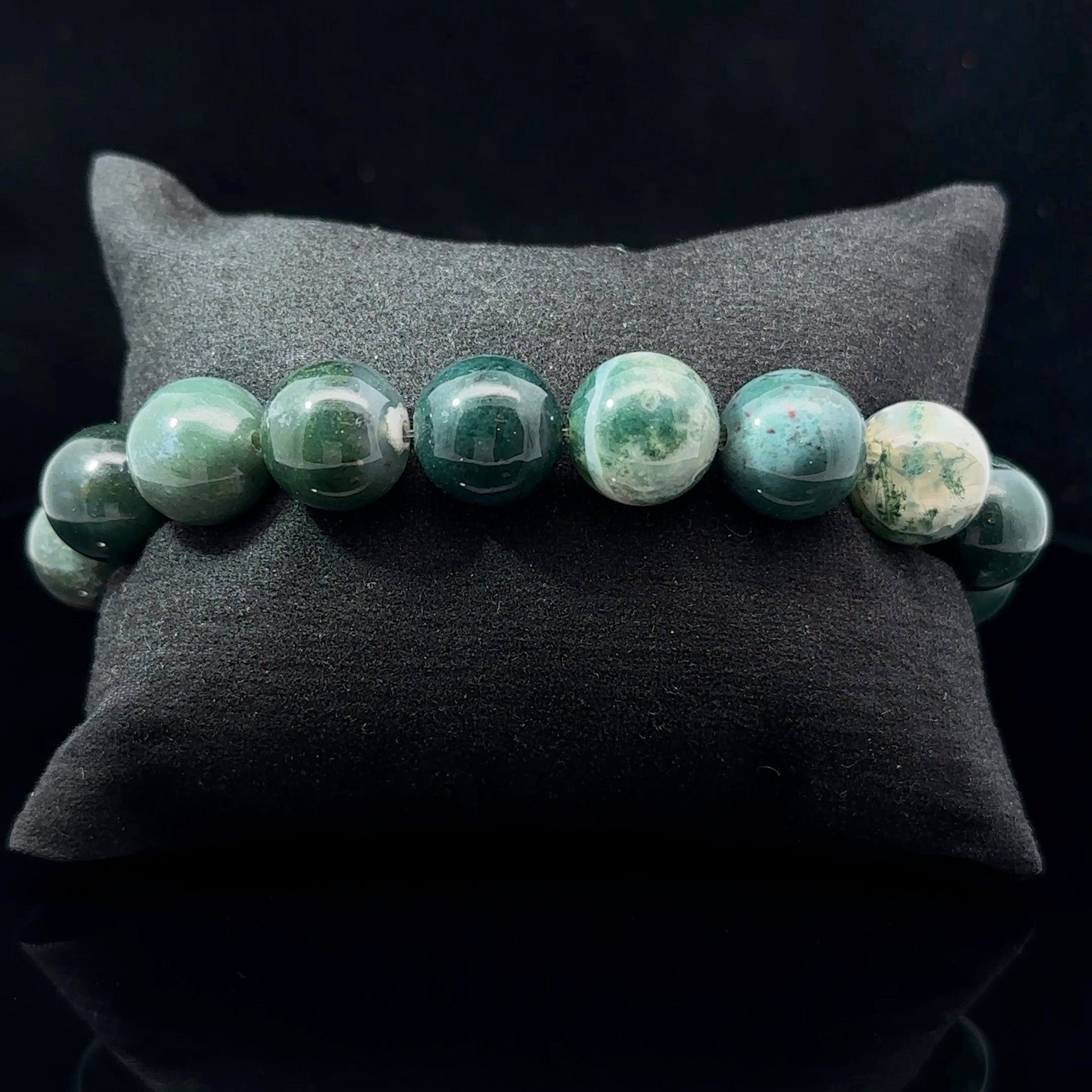 Moss Agate Bracelet 11 mm 17 Beads