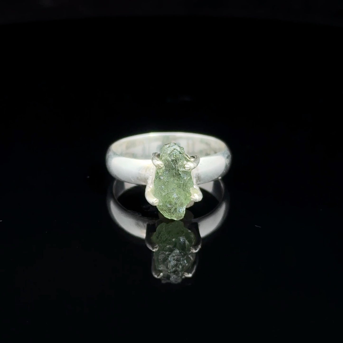 Wild Moldavite ring, size 16.5; 925 sterling silver