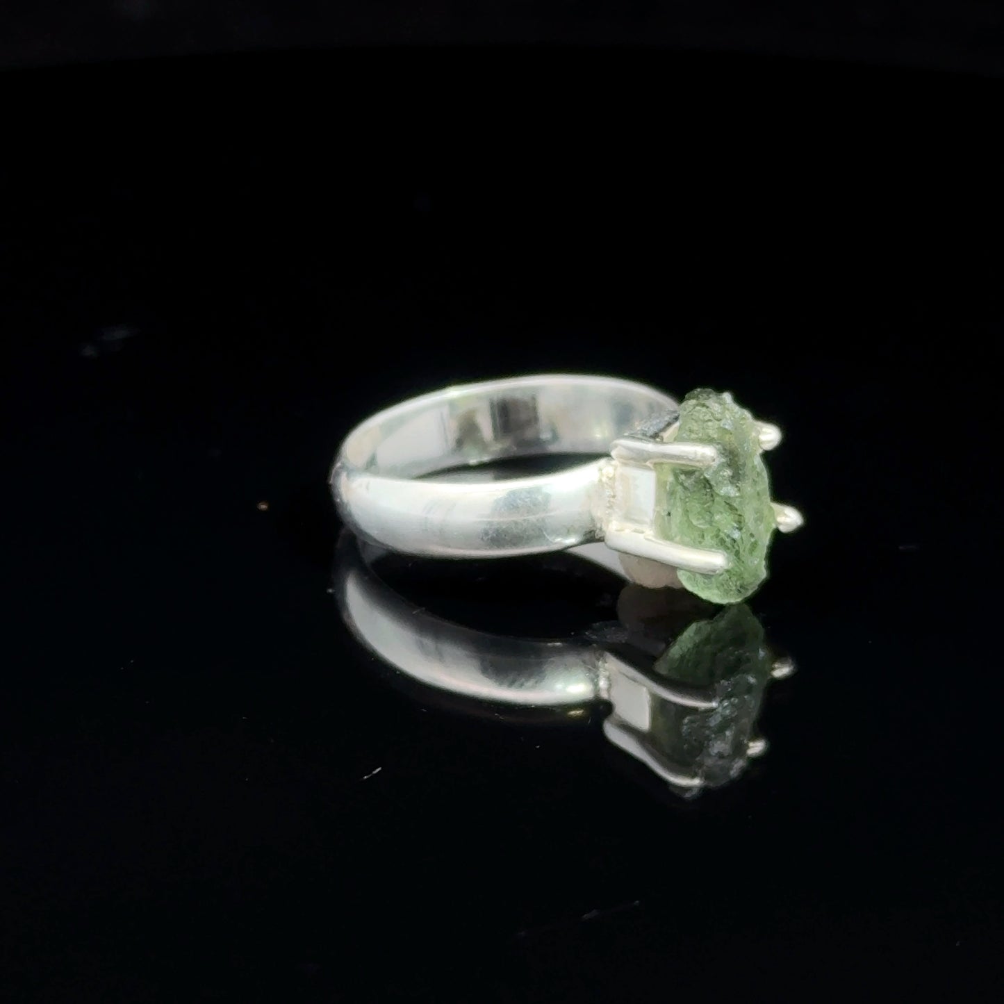 Wild Moldavite ring, size 16.5; 925 sterling silver