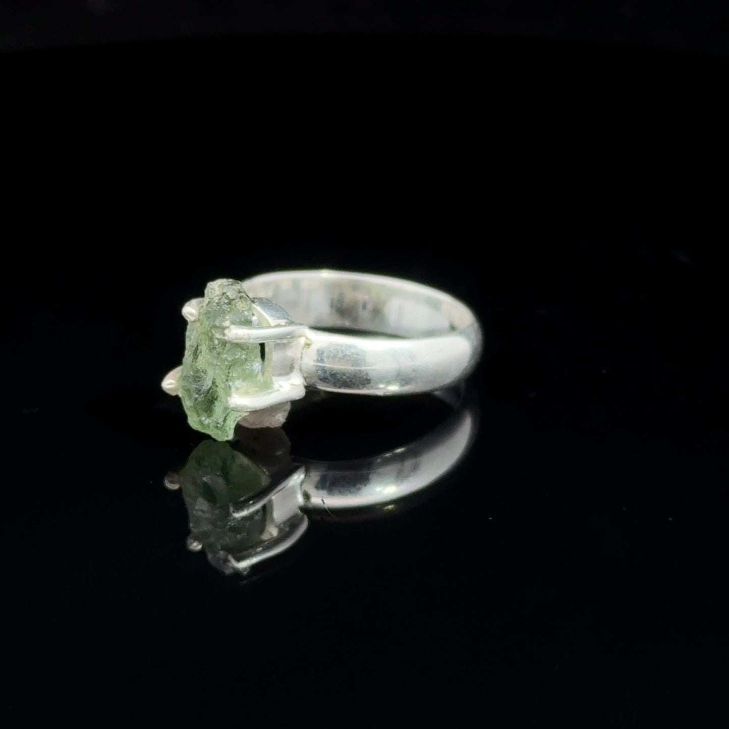Wild Moldavite ring, size 16.5; 925 sterling silver