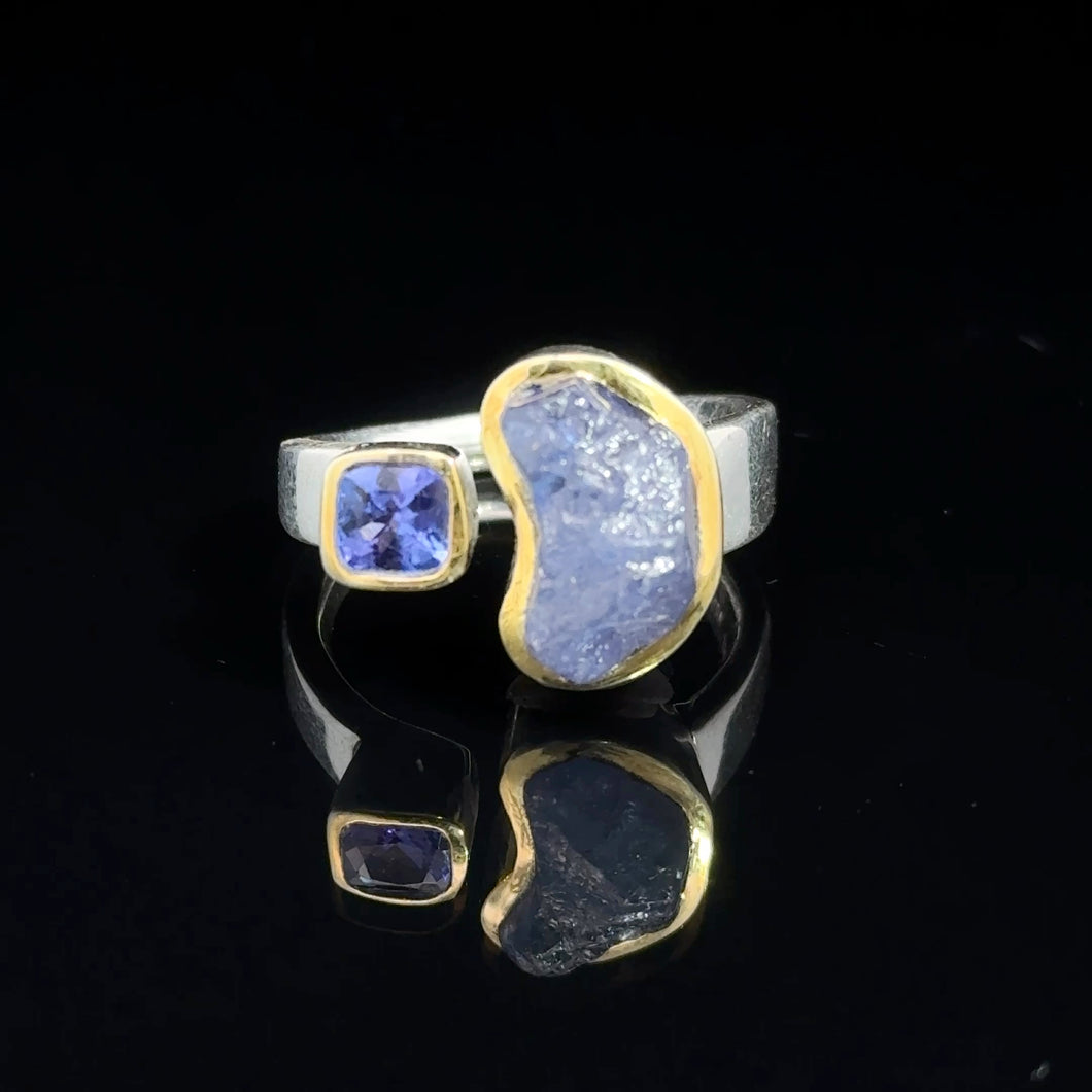 Кольцо Танзанит дикий и обработанный  размер; серебро 925