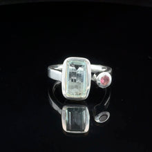 Загрузить изображение в средство просмотра галереи, Кольцо аквамарин, турмалин  17,5 размер ; 7 гр  камень 12 мм на 10 мм серебро 925
