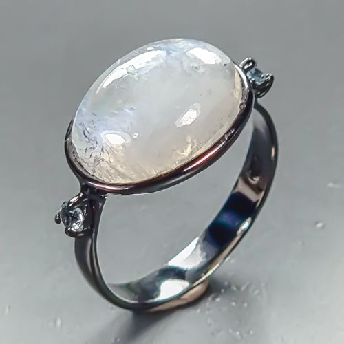 Moonstone (Adularia) Ring Size 17 Silver 925