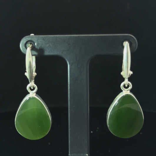 Jade Earrings Silver 925 5.4 g 3.5 cm