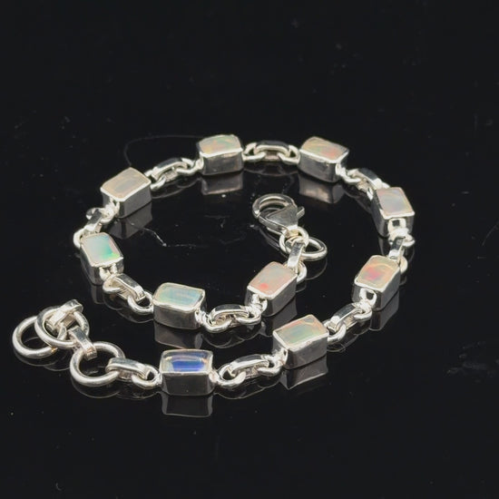 Ethiopian Opal Bracelet, 19 cm, Sterling Silver 925, 10 g