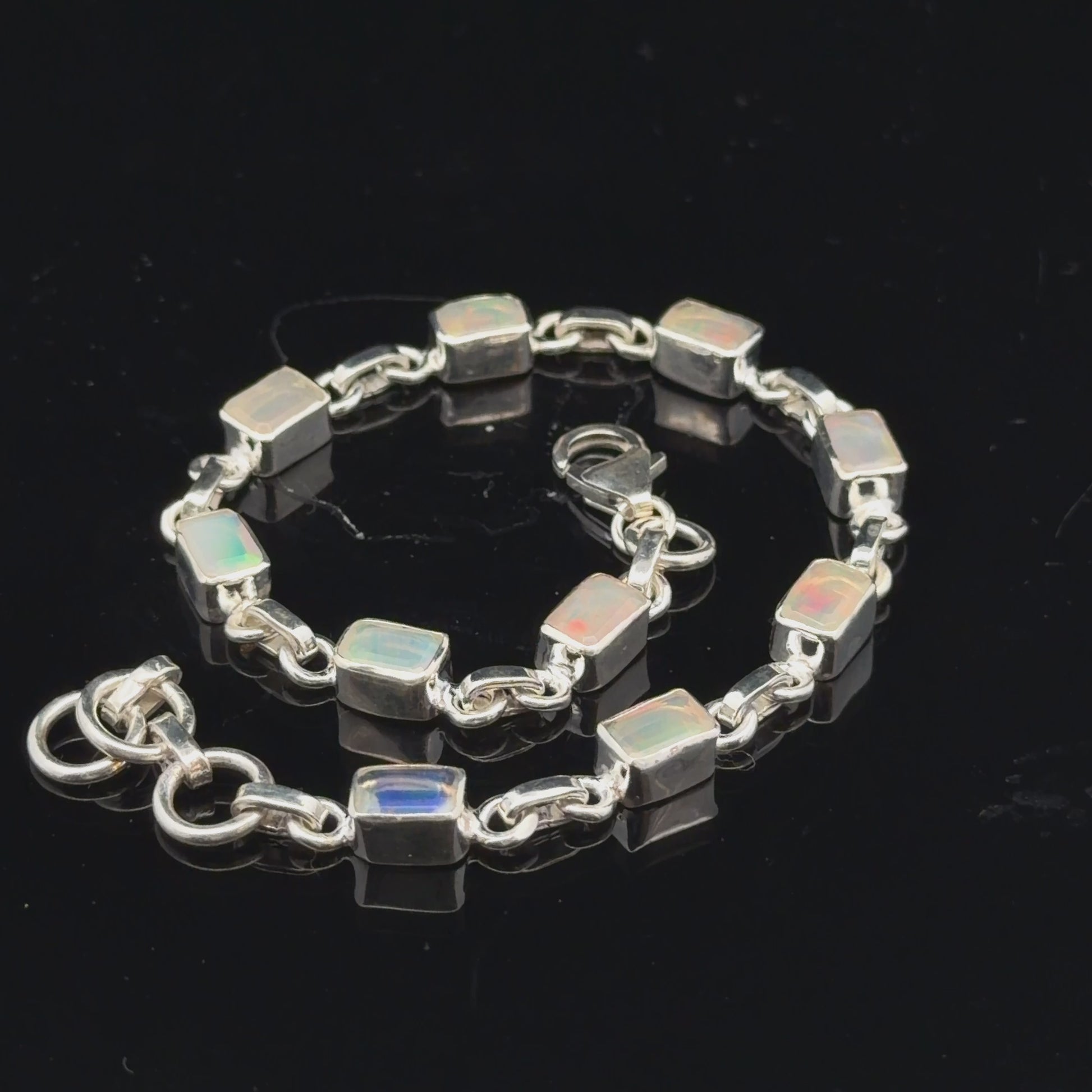 Ethiopian Opal Bracelet, 19 cm, Sterling Silver 925, 10 g