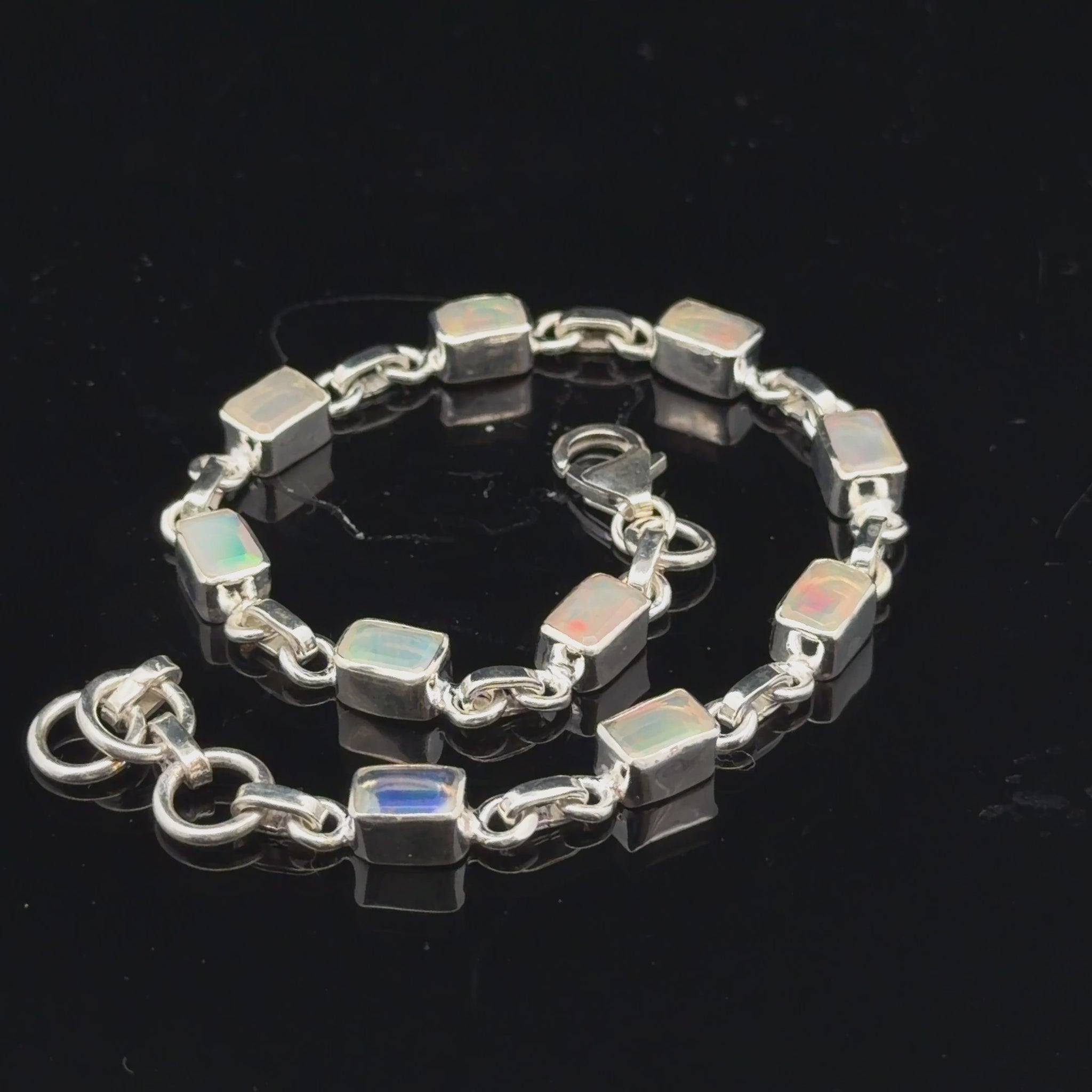Ethiopian Opal Bracelet, 19 cm, Sterling Silver 925, 10 g