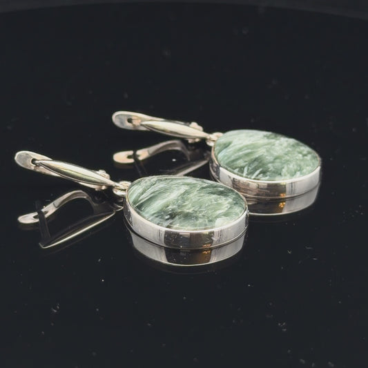 Seraphinite Earrings 4 cm Silver 925