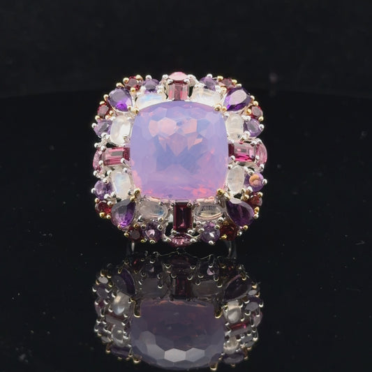 Lavender Quartz, Moonstone, Garnet & Amethyst Ring Size 18 Silver 925