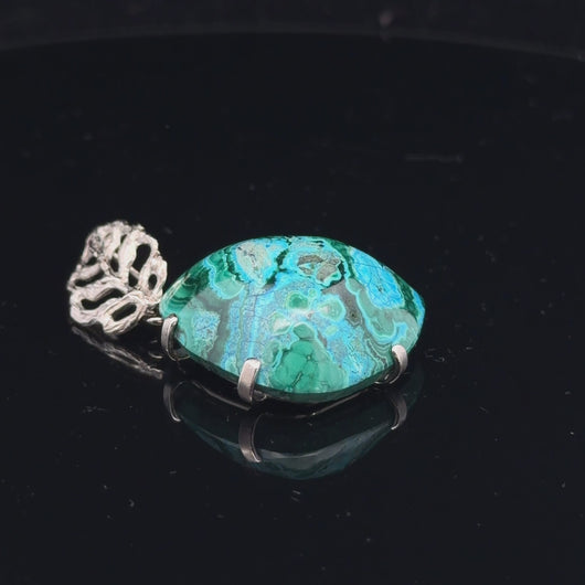 Chrysocolla Pendant 4 cm Stone 2.5×2 cm Nickel Silver