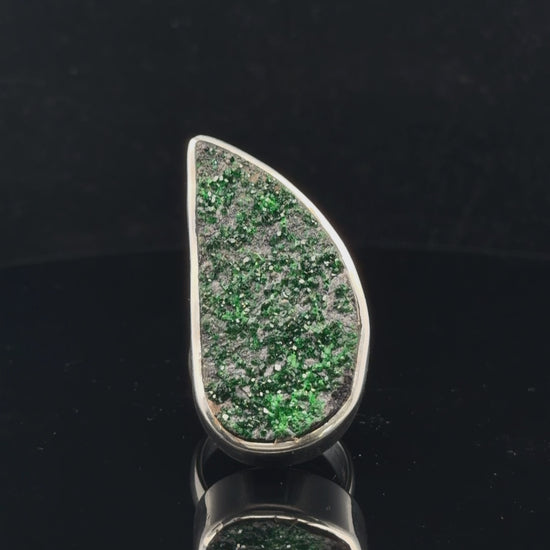Uvarovite Garnet Ring, Size 18, Sterling Silver 925, 25 g