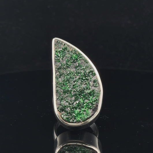 Uvarovite Garnet Ring, Size 18, Sterling Silver 925, 25 g