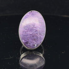Load and play video in Gallery viewer, Charoite Ring Silver 925 Size 21 Stone 20 × 30 mm 10 g
