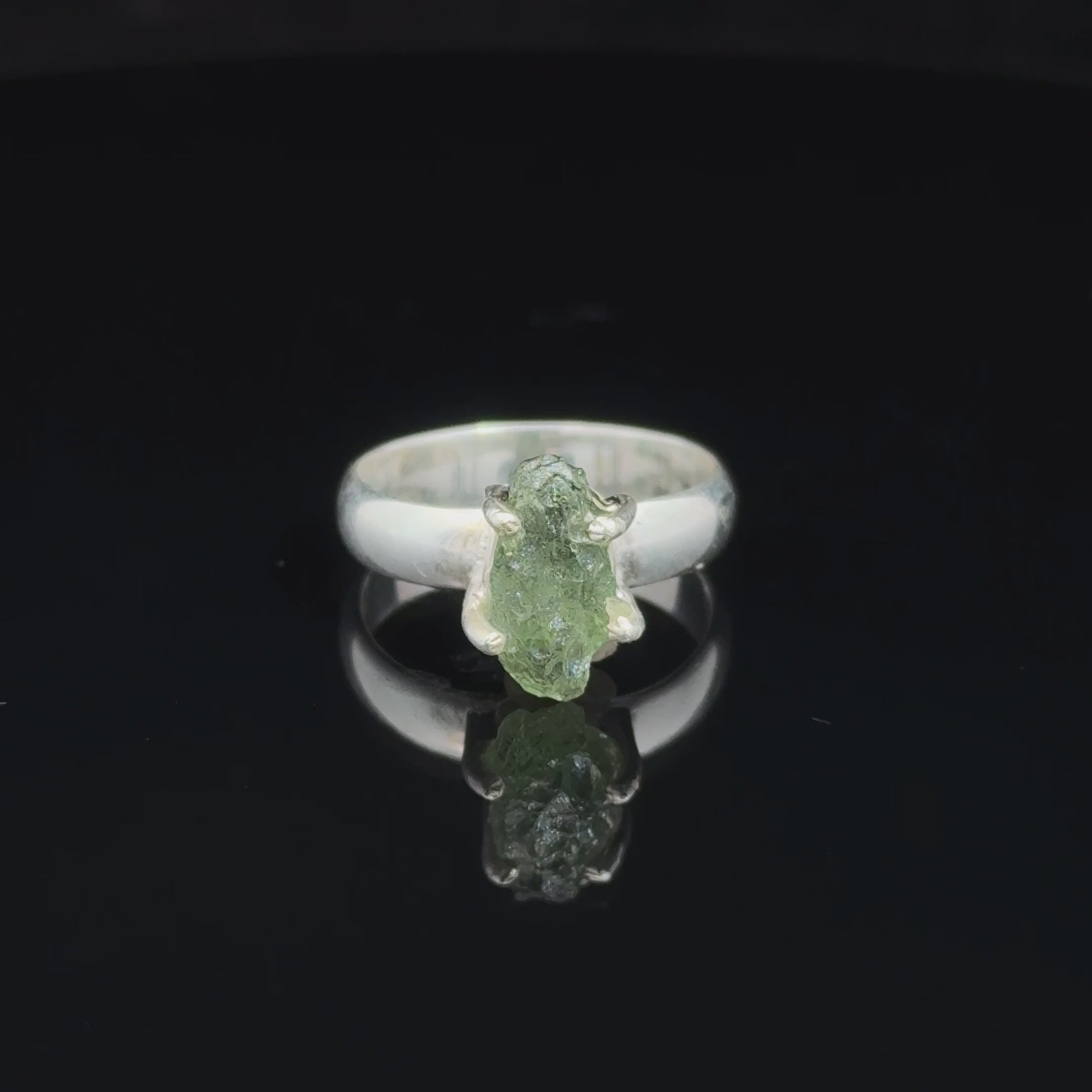 Wild Moldavite ring, size 16.5; 925 sterling silver