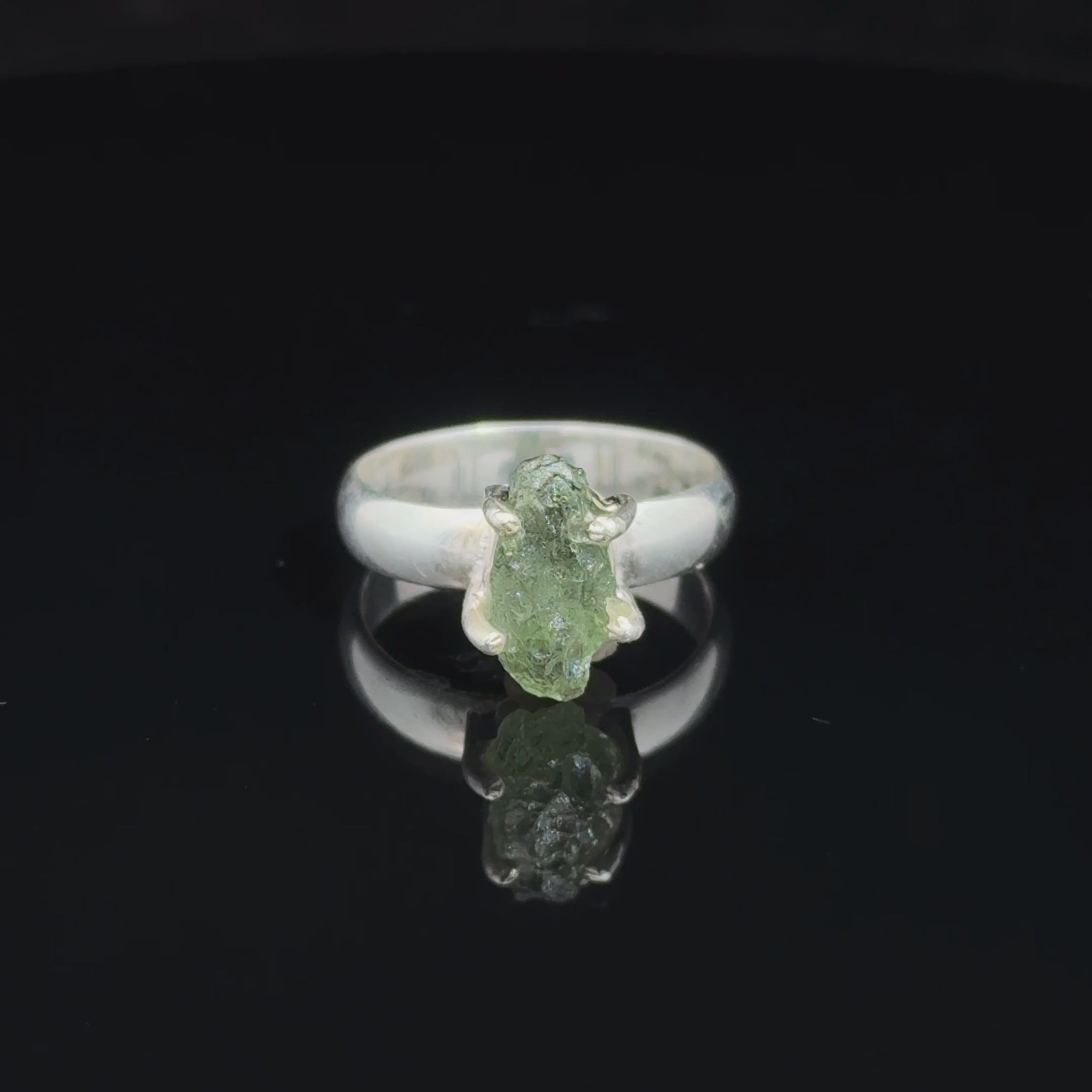 Wild Moldavite ring, size 16.5; 925 sterling silver