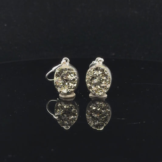 Pyrite Earrings 3 cm 12×10 mm Silver 925