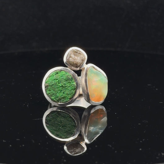 Uvarovite Diamond Opal Ring Size 18 Sterling Silver 925