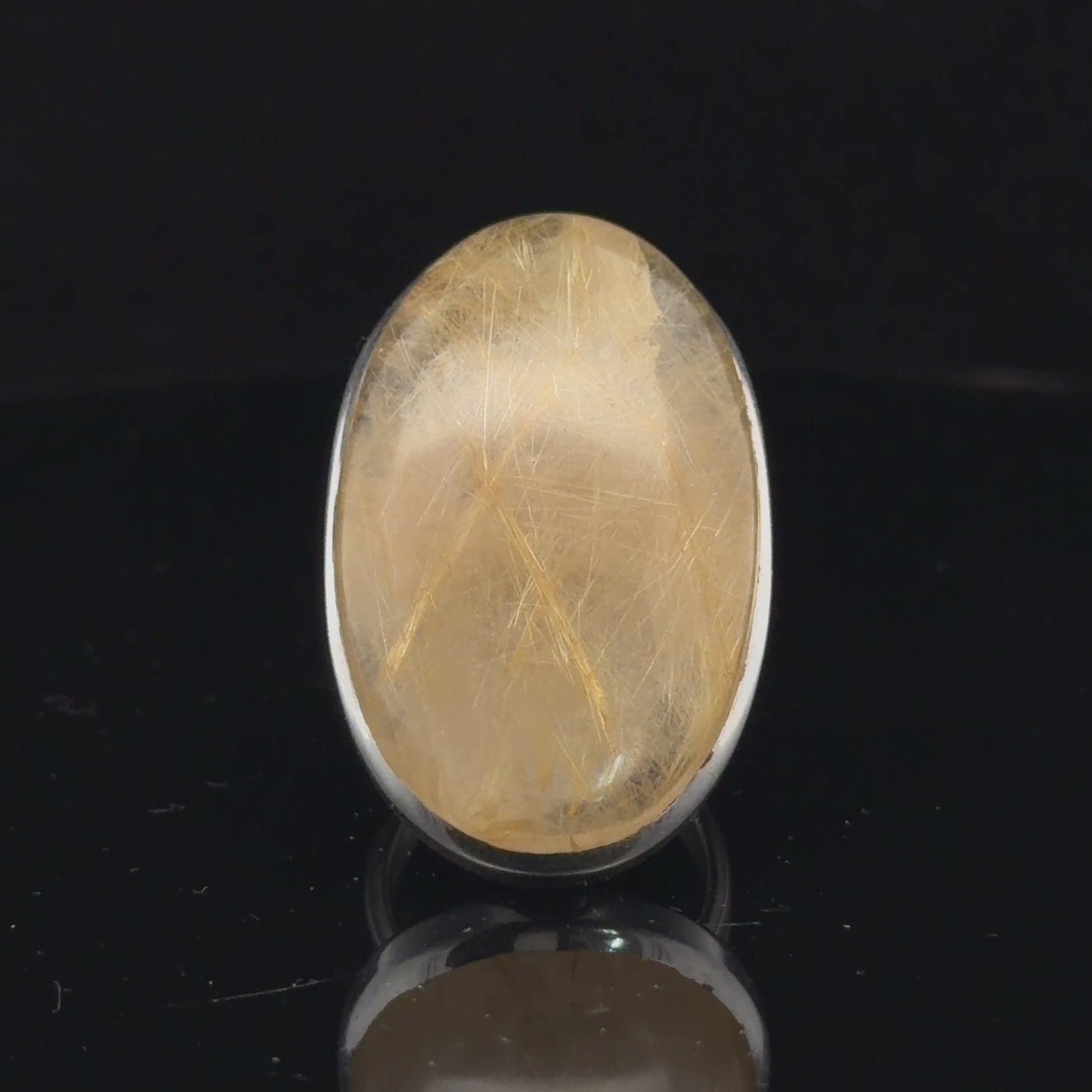 Rutilated Quartz Ring Silver 925 Size 18 Stone 20 × 40 mm 20 g