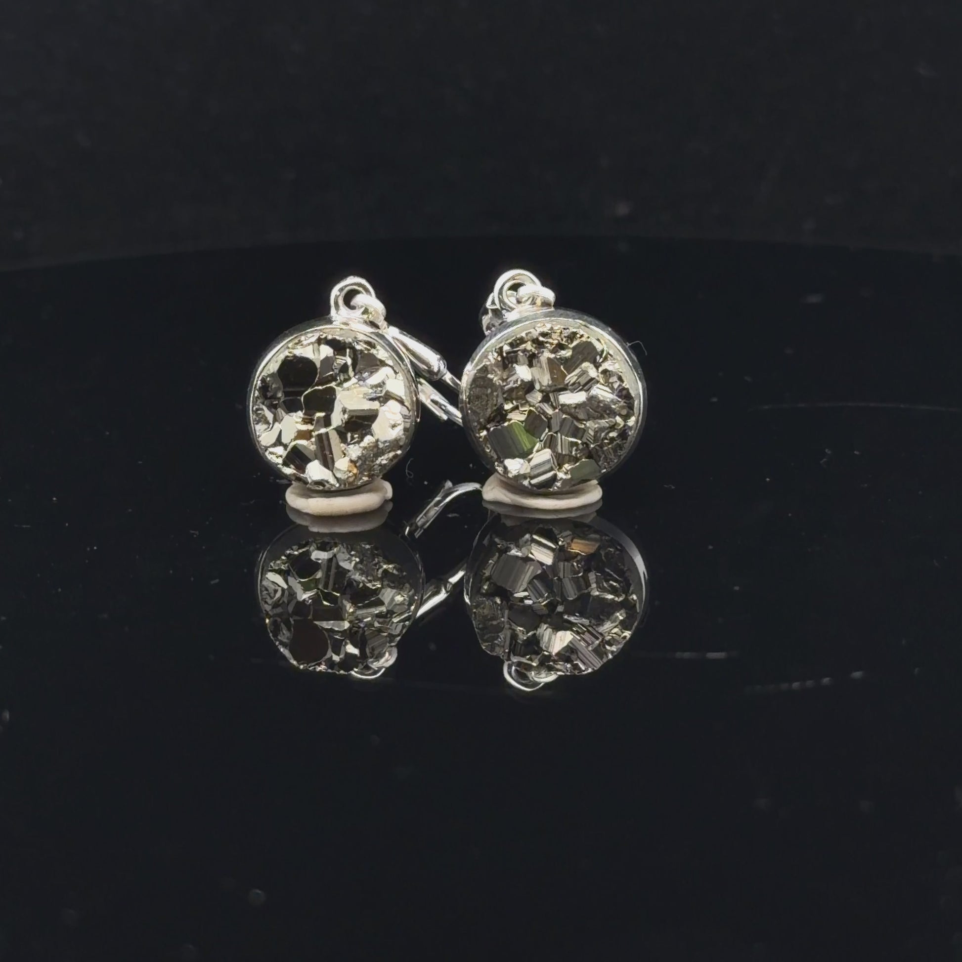 Pyrite Earrings 25 mm 10×10 mm Silver 925