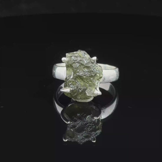 Moldavite ring, 12mm x 8mm, size 18.5; 925 sterling silver