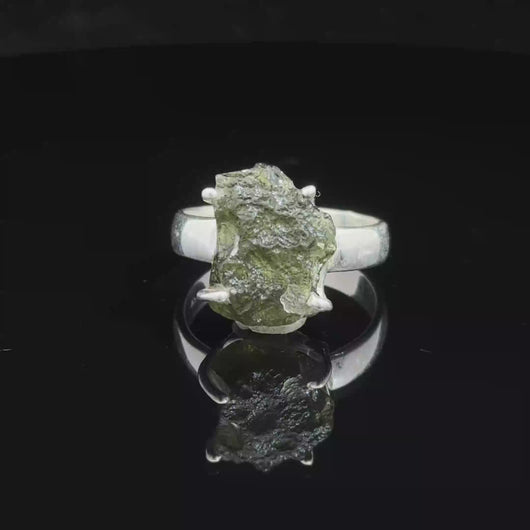 Moldavite ring, 12mm x 8mm, size 18.5; 925 sterling silver