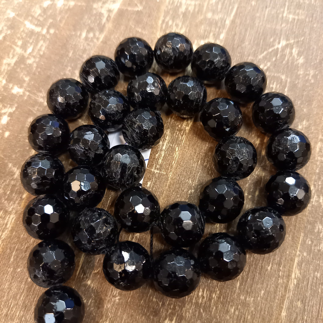 Black tourmaline faceted beads 11mm, 33pcs