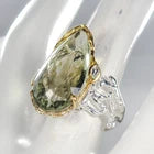Load image into Gallery viewer, 38 ct Natural Green Amethyst Ring 925 Sterling Silver Size 18
