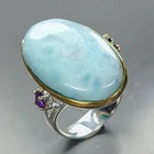 Load image into Gallery viewer, Unique ring 34 ct Natural Larimar Ring 925 Sterling Silver Size 18
