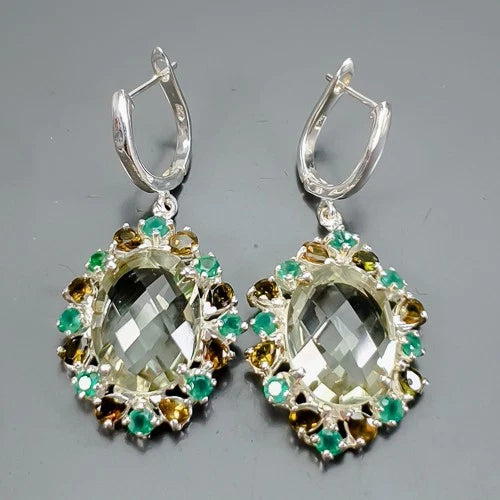 Серьги Празиолит 15гр 53x22x14см: серебро 925