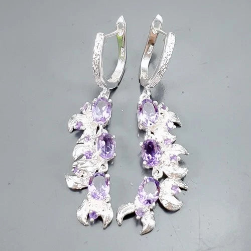 Серьги Аметист 3*14*12мм 9.5гр: серебро 925