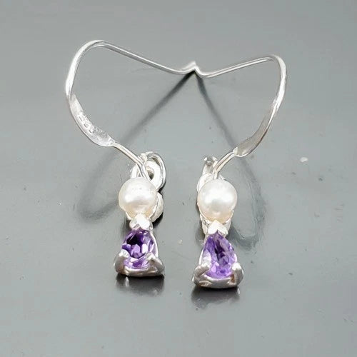 Earrings Amethyst, pearl 24x10x5; silver 925
