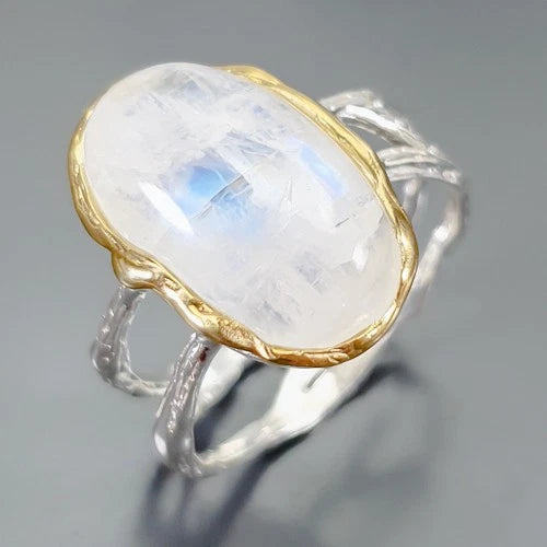Moonstone Ring Silver 925 Size 18.5