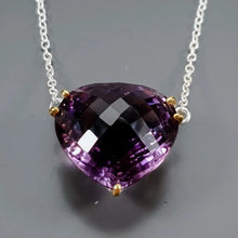 Загрузить изображение в средство просмотра галереи, Серебряное колье с натуральным аметистом, 42+ карата, вес 15.5 г, длина 47 см, 925 пробы
