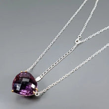 Загрузить изображение в средство просмотра галереи, Серебряное колье с натуральным аметистом, 42+ карата, вес 15.5 г, длина 47 см, 925 пробы
