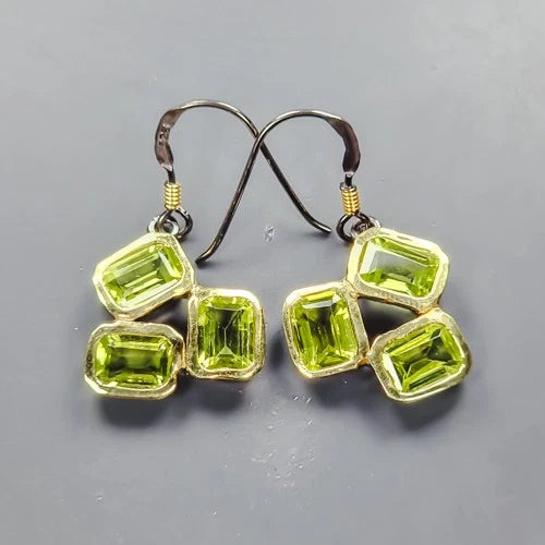 Peridot Earrings Silver 925 Natural Gemstone 5.1 g