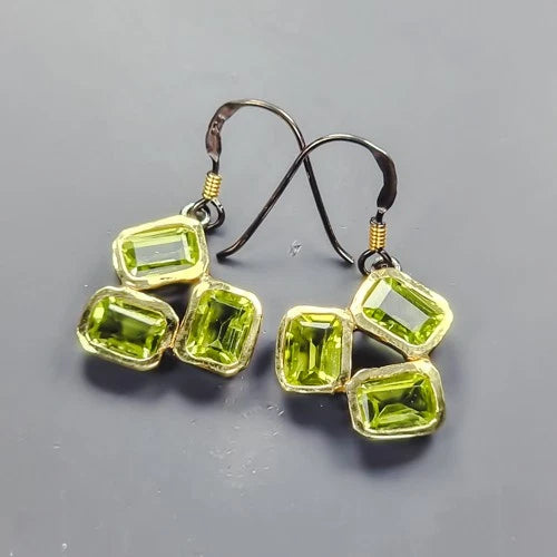 Peridot Earrings Silver 925 Natural Gemstone 5.1 g