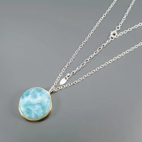 Larimar Necklace Silver 925 Natural Gemstone 40 cm 12.9 g