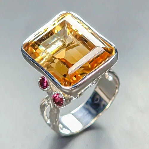 Citrine Quartz Ring Silver 925 30 ct Size 18.5 11.7 g