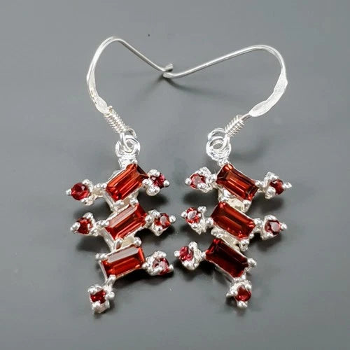 Garnet Earrings Silver 925 Natural Gemstone 3.6 g