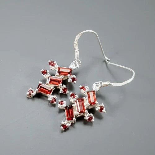 Garnet Earrings Silver 925 Natural Gemstone 3.6 g