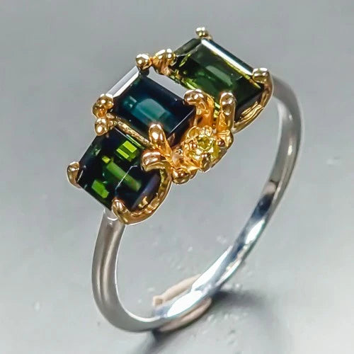 AAA Tourmaline Ring 7×4 mm Size 18 2.5 g Silver 925