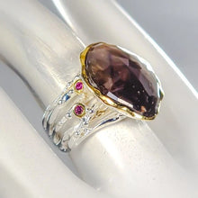 Load image into Gallery viewer, Серебряное кольцо с натуральным черным сапфиром, 5+ карат, размер камня 20×18, вес 10.7 г, размер 17.5, 925 пробы
