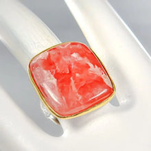 Загрузить изображение в средство просмотра галереи, Серебряное кольцо с натуральным родохрозитом, 36 карат, размер камня 24x21, вес 15гр, размер 18.5, 925 пробы
