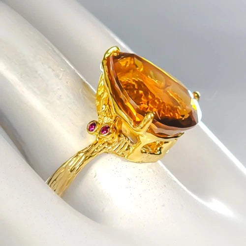 Citrine Ring Silver 925 Size 18 Stone 20 × 19 mm 9.3 g